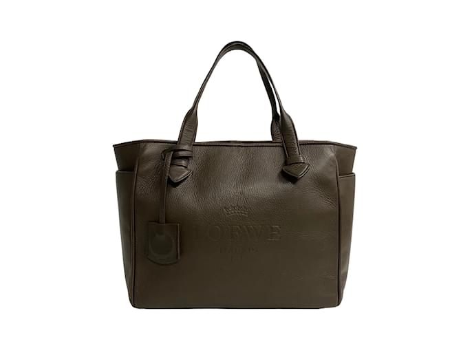 Loewe Bolsa tote com logotipo de couro Marrom  ref.1215542