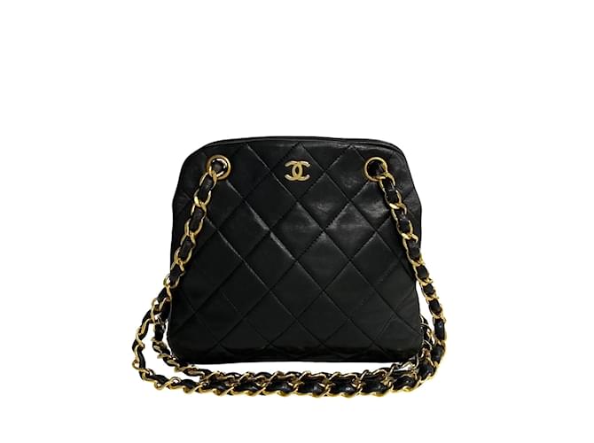 Chanel Quilted CC Chain Crossbody Bag Black Leather Lambskin  ref.1215549