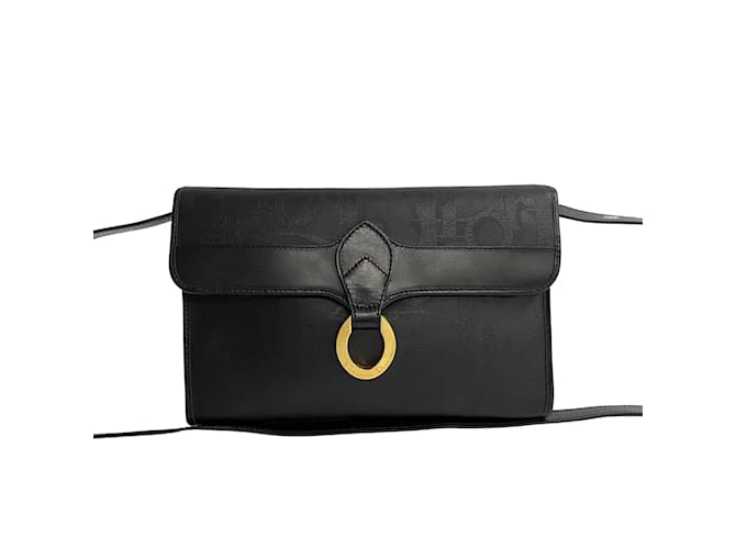 Dior Sac bandoulière en cuir gaufré oblique Veau façon poulain Noir  ref.1215555