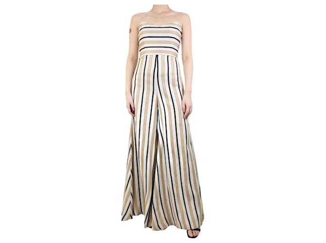 Autre Marque Beige striped wide-leg strapless jumpsuit - size UK 8 Viscose  ref.1215651