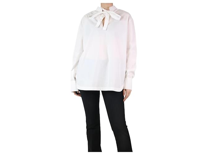 Valentino White neck-tie detail blouse - size UK 14 Cotton  ref.1215659