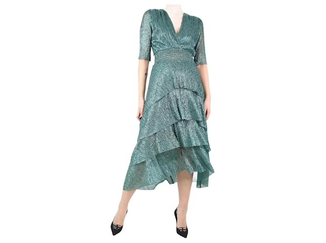 Maje Green lurex ruffled dress - size UK 10 Polyester  ref.1215667