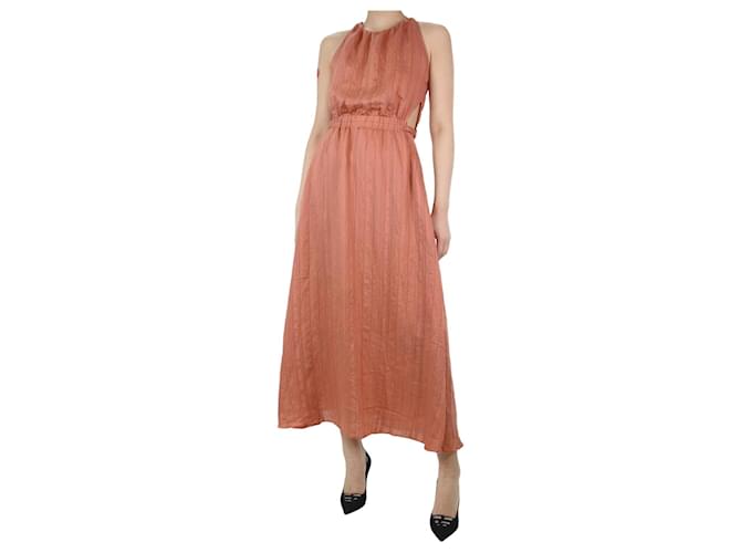 Sandro Coral stripe belted dress - size UK 8 Pink Viscose  ref.1215670