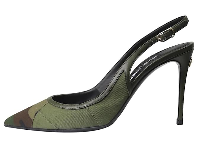 Dolce & Gabbana Green pointed toe slingback pumps - size EU 37 Leather  ref.1215673