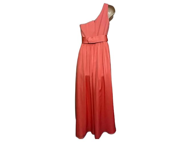 Vera Wang One shouldered evening dress is salmon pink Coral Polyester Satin  ref.1215698