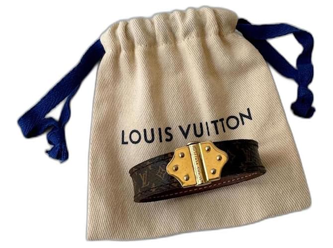 Pulseira Louis Vuitton Monograma nano Marrom Castanho claro Castanho escuro Gold hardware Couro  ref.1215709