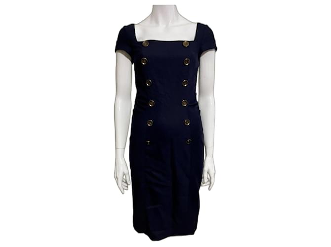 Diane Von Furstenberg DvF Marlze navy dress in a military style Navy blue Wool Elastane  ref.1215711