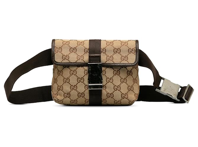 Gucci Brown GG Canvas Belt Bag Beige Leather Cloth Pony-style calfskin Cloth  ref.1215745