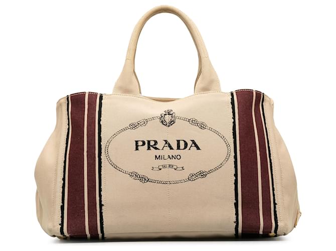 Tote Prada Brown Canapa-Logo-Tasche Braun Beige Leinwand Tuch  ref.1215763