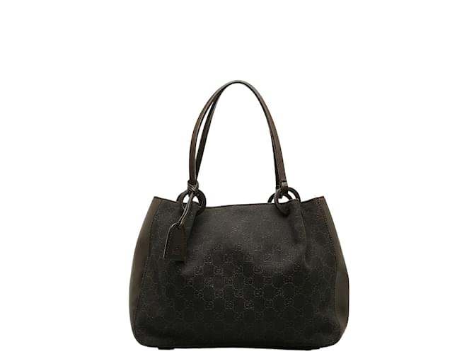 Sac fourre-tout en toile et cuir Gucci avec motif GG 101919 en bon état Marron  ref.1215791