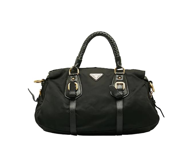 Prada Tessuto Braided Top Handle Bag Black Cloth  ref.1215806