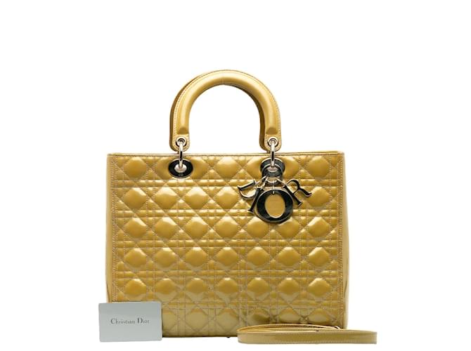 Bolsa grande Cannage Patent Lady Dior Amarelo Couro Couro envernizado  ref.1215824