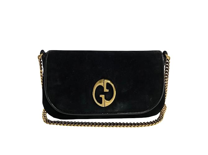 Gucci Suede 1973 Chain Shoulder Bag Black Leather Pony-style calfskin  ref.1215857