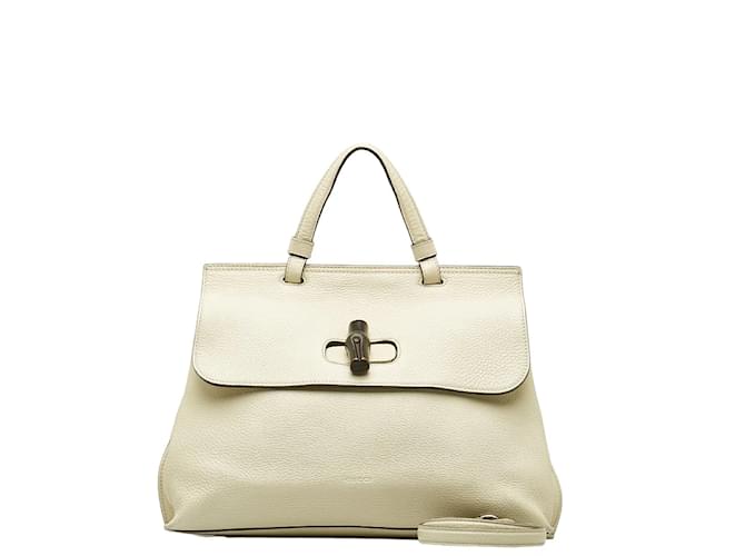 Gucci Medium Bamboo Daily Leather Handbag 392013 White  ref.1215861