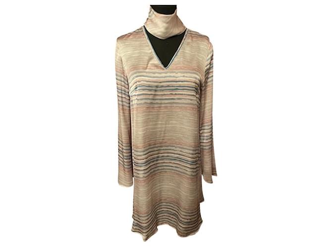 Elegant light dress TRUSSARDI Collection with thin stripes pattern, dominant color pink) Polyester  ref.1215905