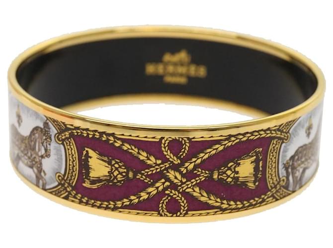 Hermès HERMES Emaille GM Bangle Bracelet Metal Cloisonn Red Gold Auth ki3953 Métal Rouge Doré  ref.1215919