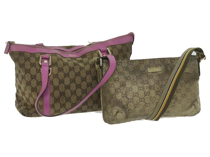 Gucci GG Canvas Sherry Line Shoulder Bag 2Set Beige Brown gray Auth ar11231 Grey Cloth  ref.1215933
