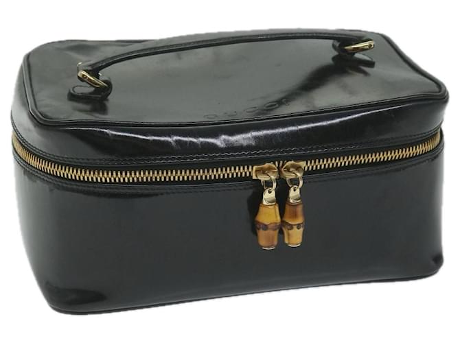 GUCCI Vanity Bamboo Cosmetic Pouch Enamel Black 032 200159 auth 64013  ref.1215970
