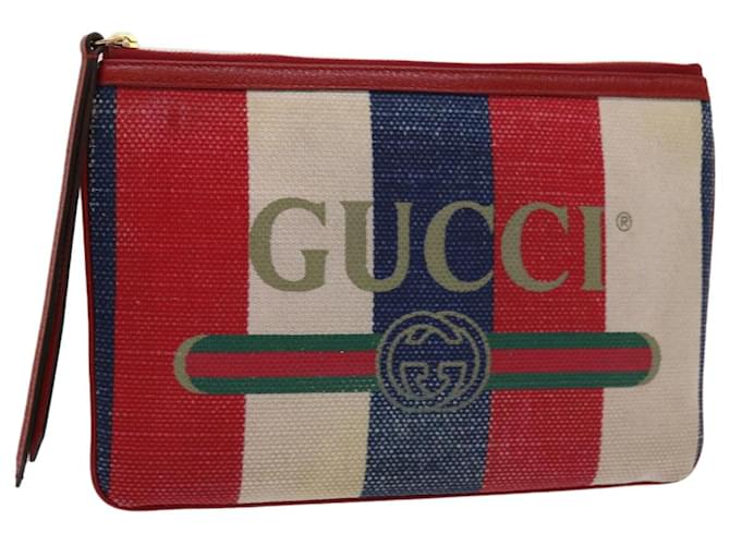 GUCCI Clutch Bag Canvas Blue White Red 524788 Auth bs11302 Cloth  ref.1215978