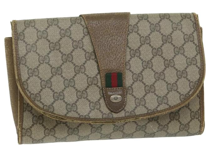 GUCCI GG Canvas Web Sherry Line Clutch Bag PVC Beige Green Red Auth 64005  ref.1215988