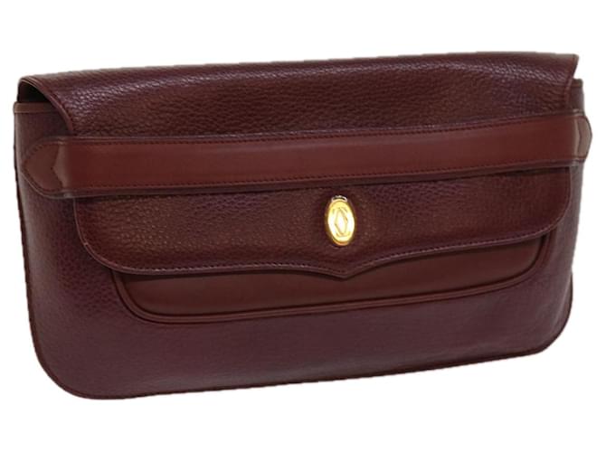 CARTIER Clutch Bag Leather Wine Red Auth ar11246  ref.1215995