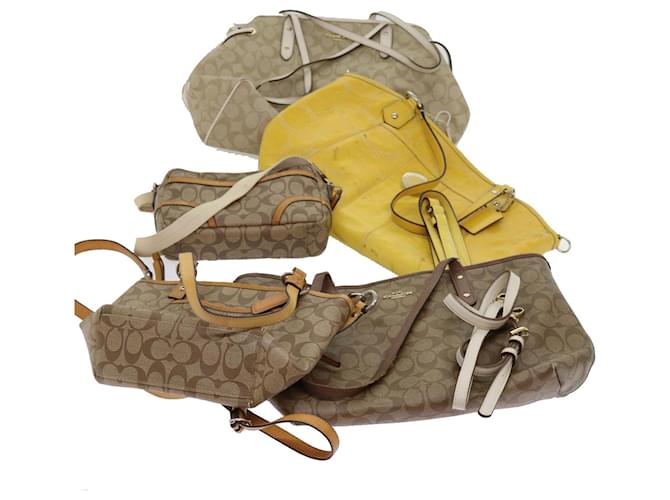 Coach Signature Shoulder Bag PVC Leather 5Set Yellow Beige Auth ar11281  ref.1216004