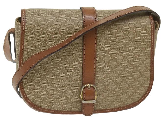 Céline CELINE Bolso de hombro de lona de macadán Beige Auth ai726