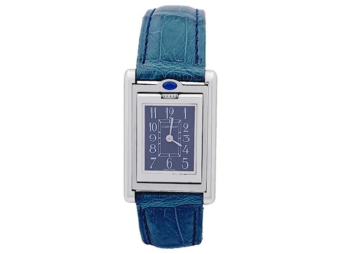 Cartier "Tank tilting" steel watch, cuir. Leather  ref.1216051