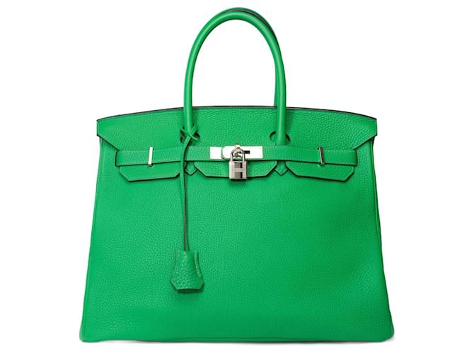 Hermès HERMES BIRKIN BAG 35 in Green Leather - 101702  ref.1216141