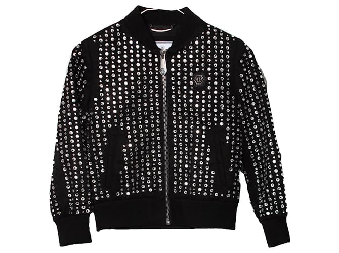 Philipp Plein, Bomber jacket with strass Black Cotton  ref.1216152