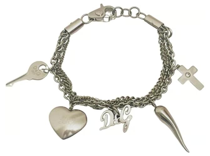 Bracelet vintage en acier DOLCE & GABBANA avec coeur et clé avec logo et autres breloques Orange  ref.1216160