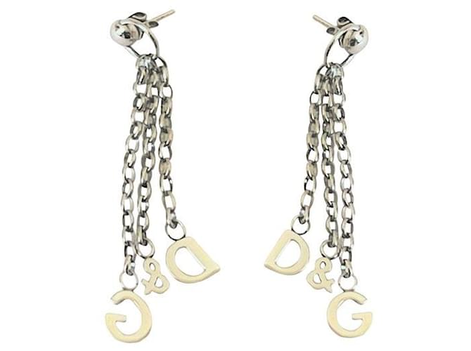 Dolce & Gabbana DJ model earrings0150 three-wire with steel logo Silvery  ref.1216164