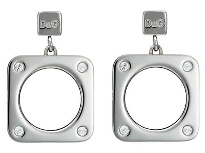 Boucles d'oreilles DJ DOLCE & GABBANA0759 en acier carré avec cristaux blancs Argenté  ref.1216168