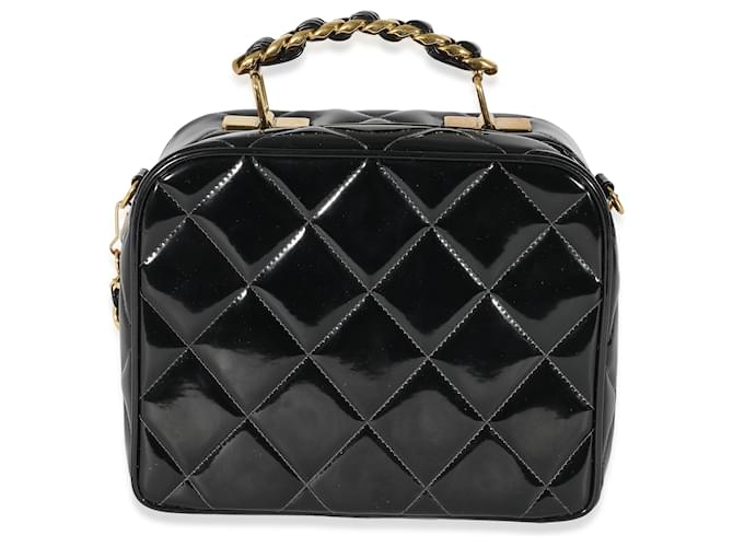 Chanel Vintage Black Quilted Patent Lunch Box Bag Patent leather  ref.1216240