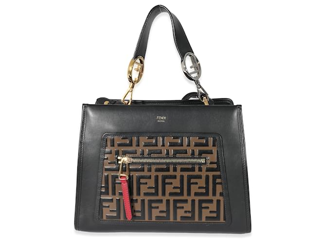 Fendi Black Zucca Embossed Leather Small Runaway Satchel  ref.1216241