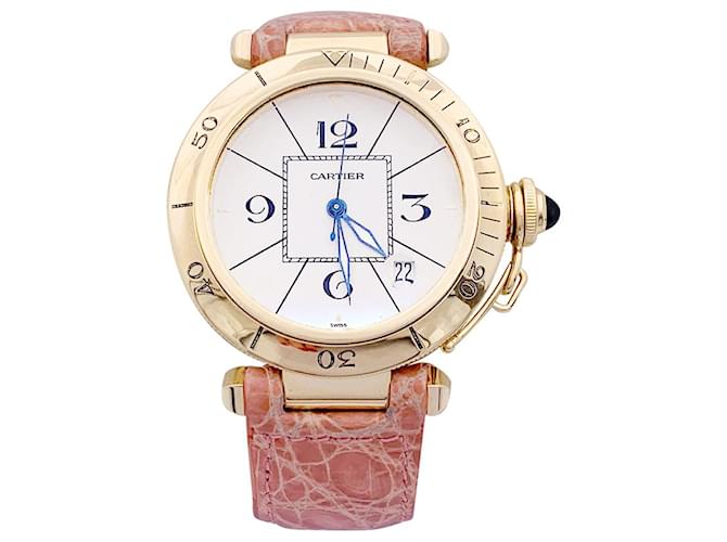 Reloj Cartier “Pasha” de oro amarillo, cuir. Cuero  ref.1216252