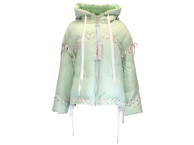Autre Marque Khrisjoy Pale Mint Lace Detail Hooded Puffer Jacket Green Polyester  ref.1216290