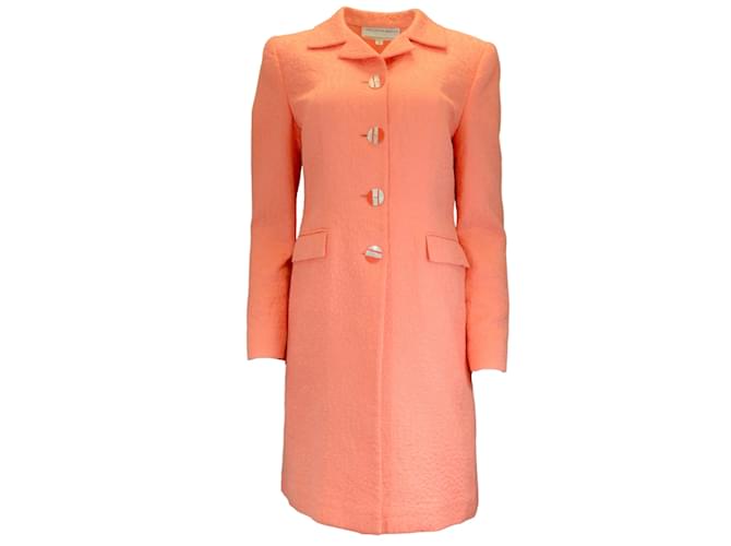 Oscar de la Renta Vintage Coral Button-Front Jacquard Coat Orange Cotton  ref.1216292
