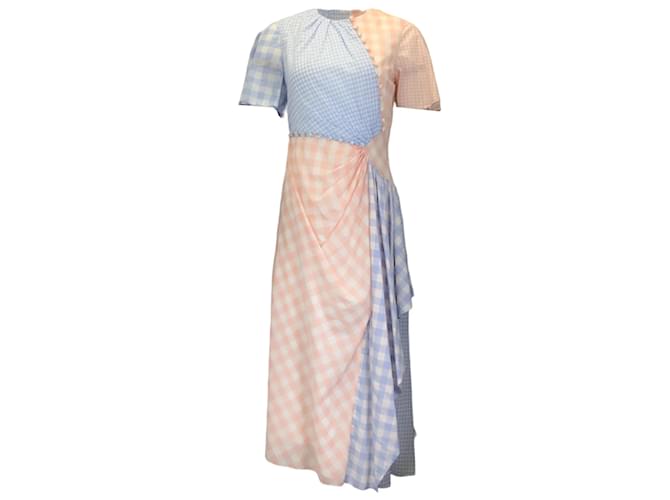Prabal Gurung rosa / Vestido midi de algodón de manga corta a cuadros azul Multicolor  ref.1216313