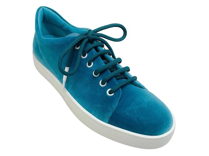 Manolo Blahnik Deep Turquoise Velvet Samanada Sneakers Blue  ref.1216316
