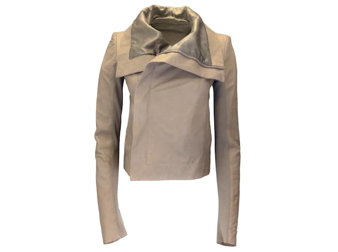 Rick Owens Taupe Moto Zip calf leather Leather Jacket Beige  ref.1216321