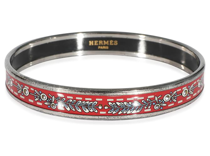 Hermès Red Enamel Palladium Narrow Bracelet 62  ref.1216335