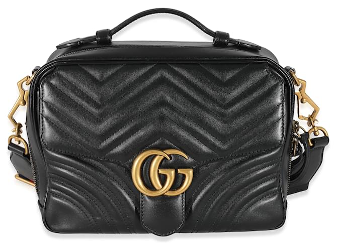 Gucci Black Calfskin Matelasse Sylvie Marmont Top Handle Bag Leather  ref.1216336