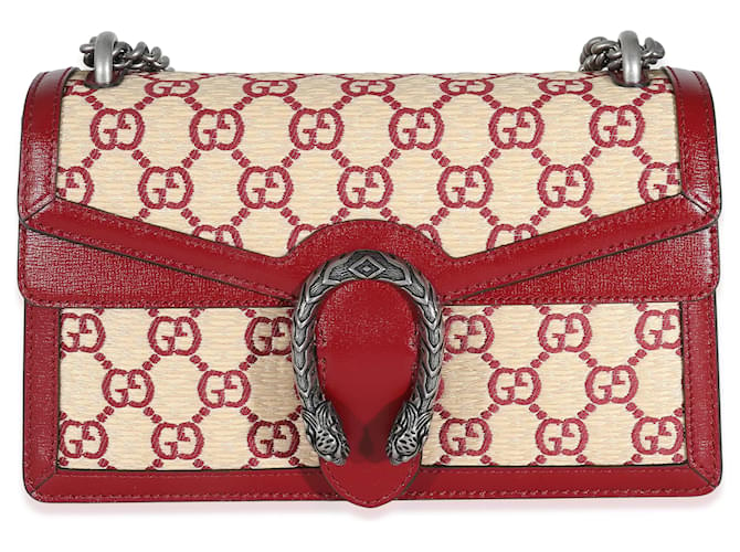 Gucci Natural Red Straw Azalea Calfskin GG Monogram Small Dionysus Bag Beige Leather  ref.1216351