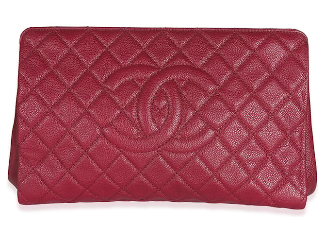 Chanel Dark Pink Quilted Caviar CC Timeless Frame Clutch Leather  ref.1216360