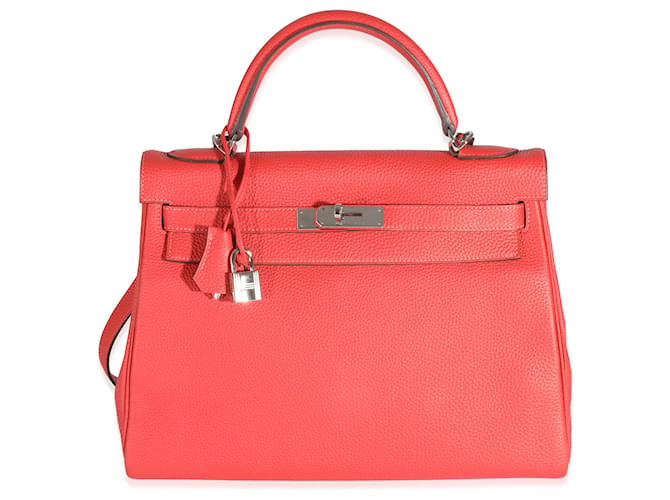 Hermès Rouge Pivoine Togo Retourne Kelly 32 PHW Red Orange Leather  ref.1216361