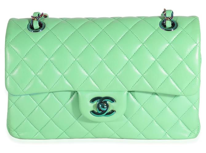 Timeless Chanel Green Quilted Lambskin Rainbow Small Classic Double Flap Bag Leather  ref.1216365