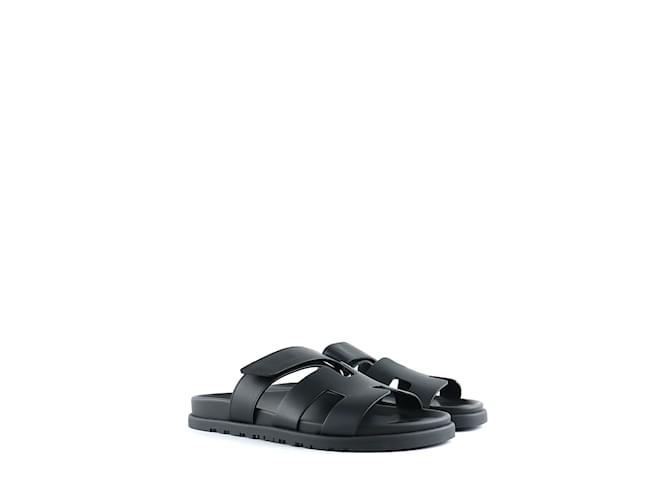 Hermès HERMES  Sandals T.eu 38.5 leather Black  ref.1216412