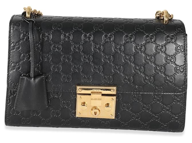 Gucci Black Guccissima Medium Padlock Shoulder Bag Leather  ref.1216433