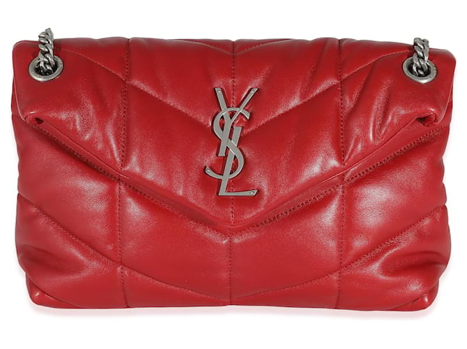Saint Laurent Red Quilted Lambskin Small Loulou Puffer Leather  ref.1216449